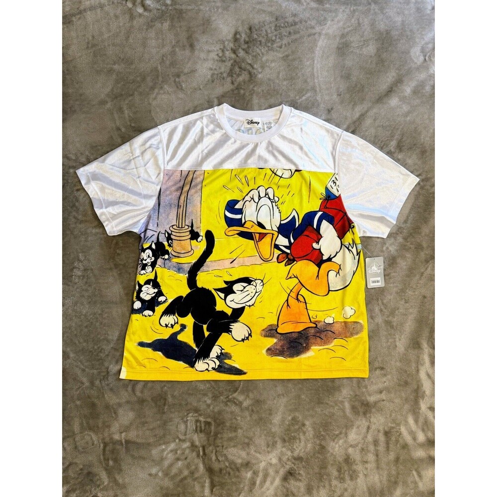 DISNEY PARKS Size Large L Donald Duck Lucky Day Jersey Shirt All Over ~ New